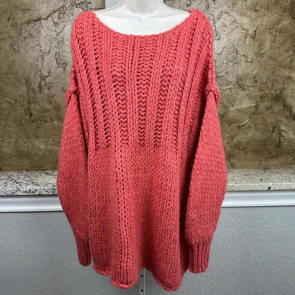 Free‎ People Women's Sweater Chunky Knit Oversized Orange Top Shirt Size Medium